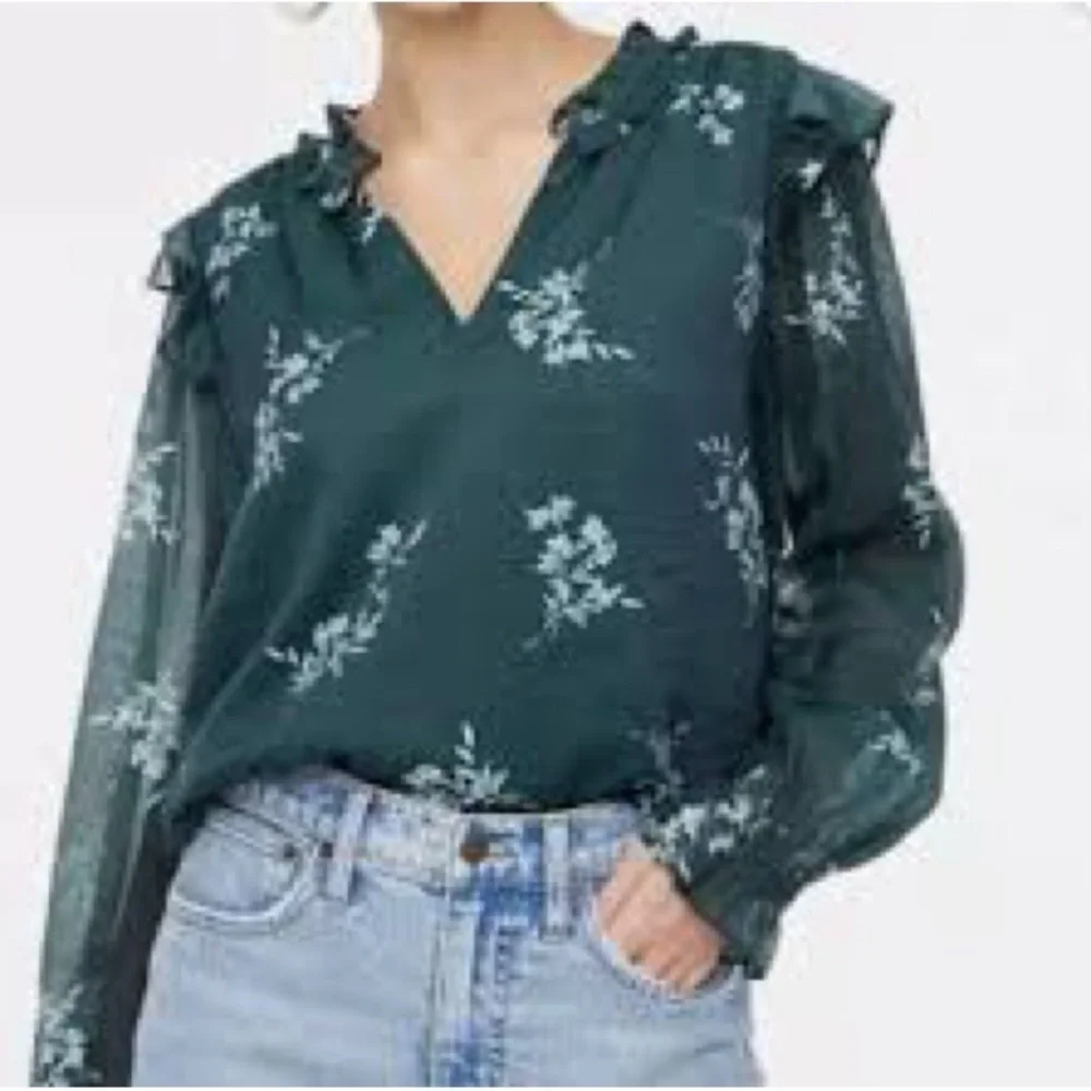 J crew factory Floral Green Blouse